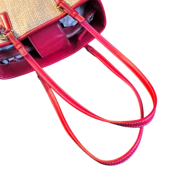 Vintage Coach Cabana Woven Straw and Red Leather Tote - Picture 12 of 13